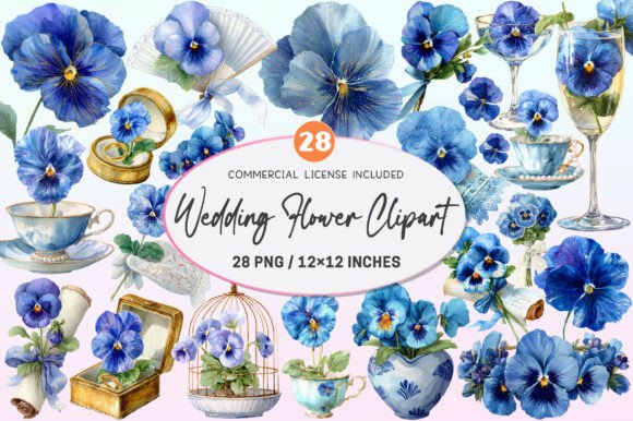 Blue Pansy Wedding Flower Clipart: Blooming Design Possibilities