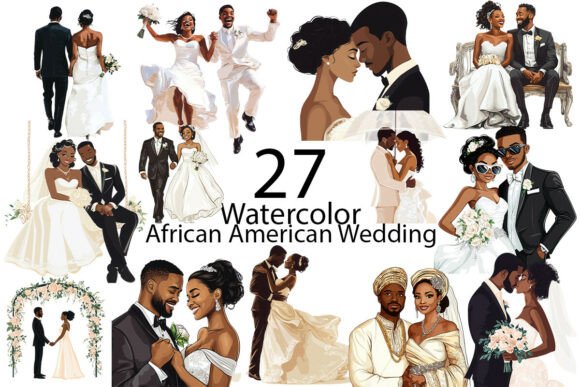 Celebrate Heritage with African American Watercolor Wedding Design Assets