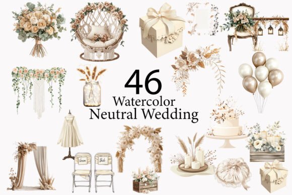 Neutral Wedding Watercolor Clipart for Elegant Invitations