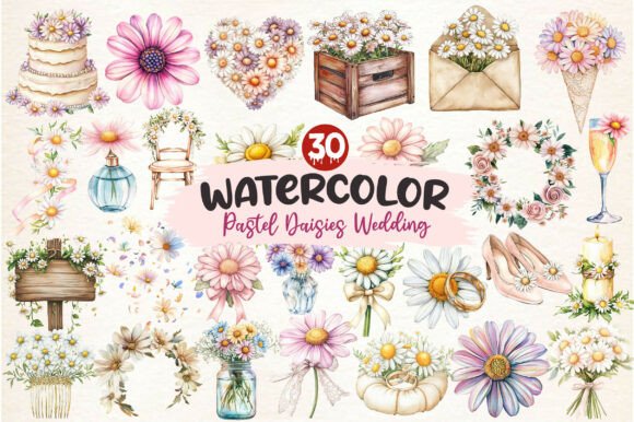 Soft & Sweet: Designing with Pastel Daisies Wedding Clipart