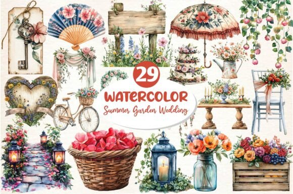 Summer Garden Wedding Clipart for Timeless Designs