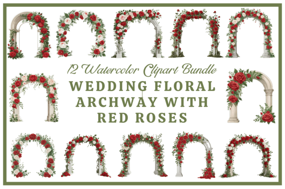 Timeless Romance: The Red Rose Wedding Arch Clipart Set