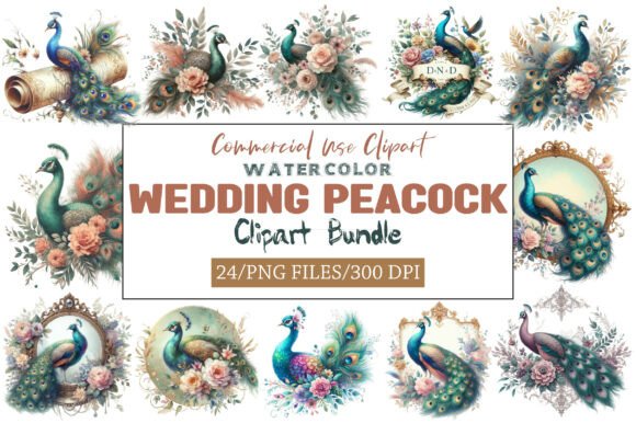 Unlock Elegance: The Wedding Peacock Clipart Bundle for Designers
