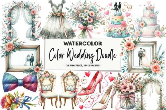 Unlock Wedding Magic with Color Wedding Doodle Clipart