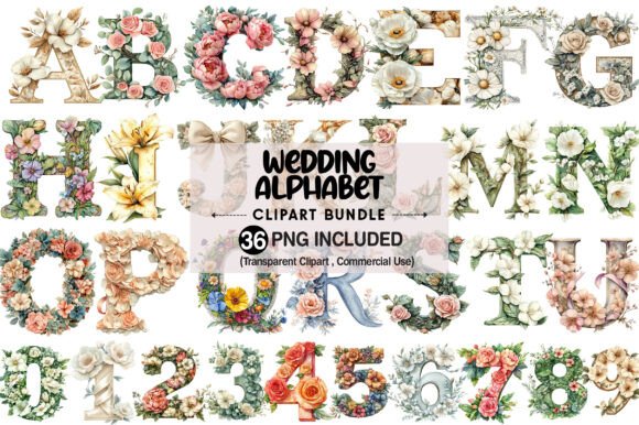 Watercolor Wedding Alphabet Clipart for Elegant Designs